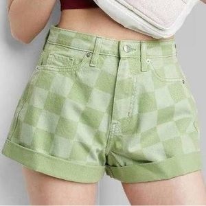 green checkered shorts
